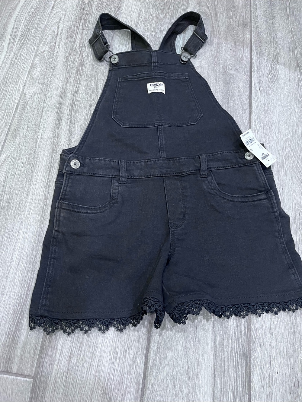 OshKosh B'gosh Black Denim Shortalls with Lace Trim